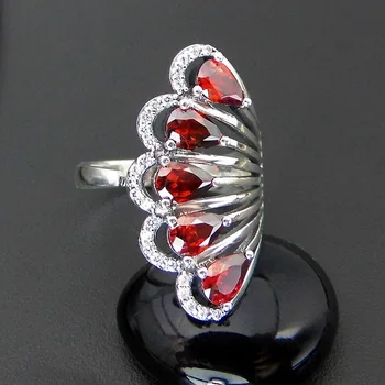 

FNJ 925 Silver Statement Ring for Women Jewelry 100% Original Pure S925 Silver Sterling Ring Green Red Zircon
