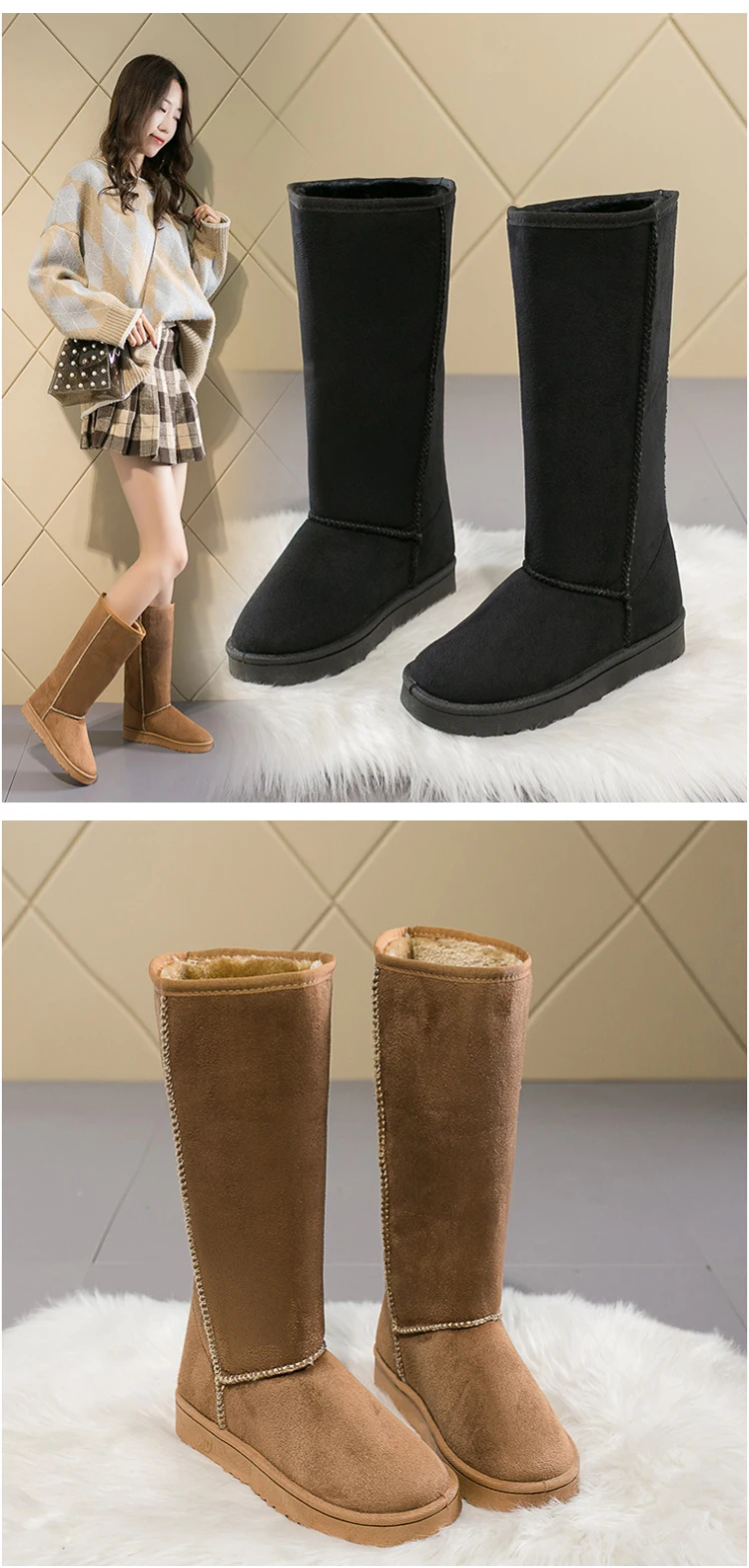 Foreign Trade Europe  America Classic Snow Boot Women Gaotong Snow Boots Female Russia 33 Centimeters Height Boots 41 Yards Code