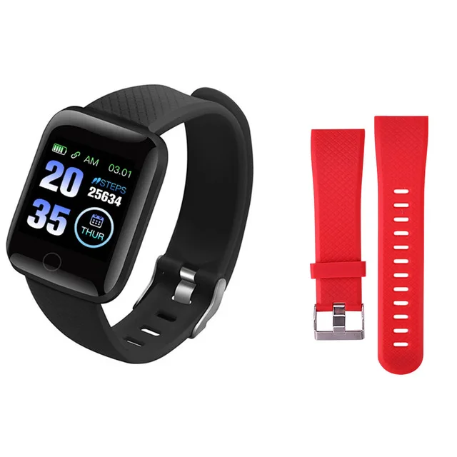 And red strap New Smart Couple Watch Wearable Waterproof Pedometer Bluetooth Heart Rate Sleep Monitoring Children Men And Women Watch - Color: And red strap