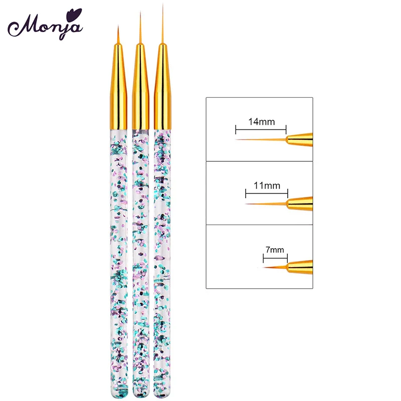 Monja 3 шт./компл. с акриловыми ручками Nail Art французский вкладыш линии полоски кисть для рисования шаблон дизайна DIY чертежный карандаш для маникюра, инструменты