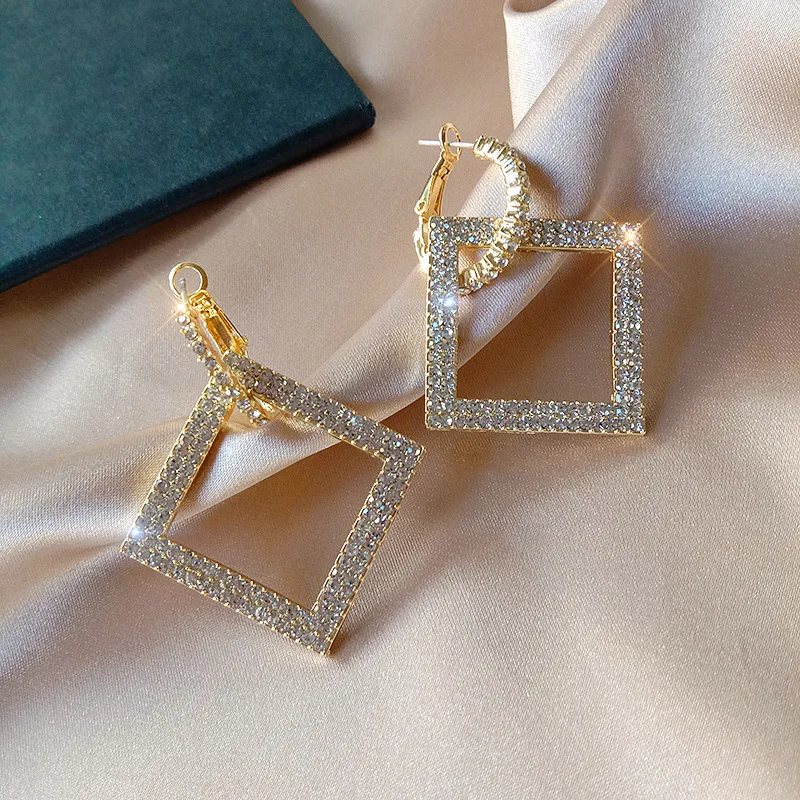 

Luxury Shiny Rhinestone Geometric Drop Earrings for Women Girls Gold Color Square Dangle Earring Party Jewelry Gifts Bijoux