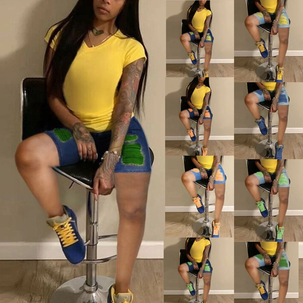 yellow ripped shorts