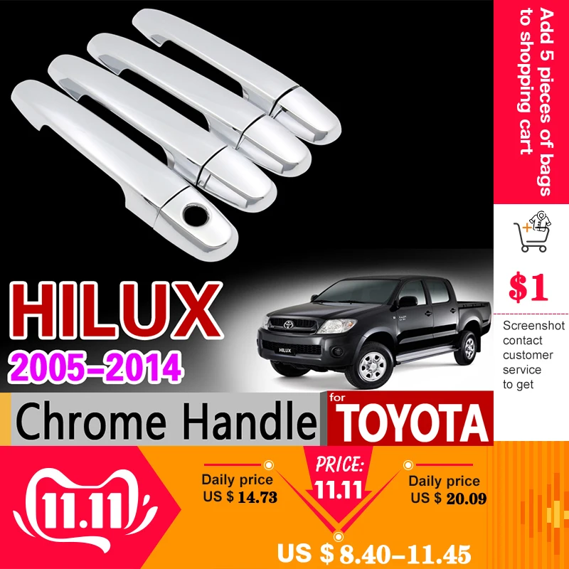Для Toyota Hilux 2005-2014 хром Ручка крышки отделки AN10 AN20 AN30 SR5 2007 2008 2010 2013 аксессуары наклейки стайлинга автомобилей
