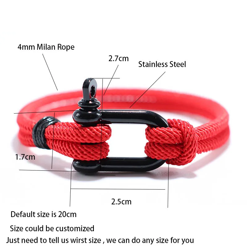 Stainless Steel Mens Rope Bracelet with U Shaped Buckle