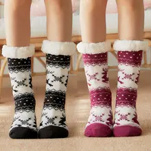 

Dropshipping 1 Pair Comfortable Floor Socks Portable Acrylic Fiber Christmas Element Pattern Women Sleep Socks for Winter