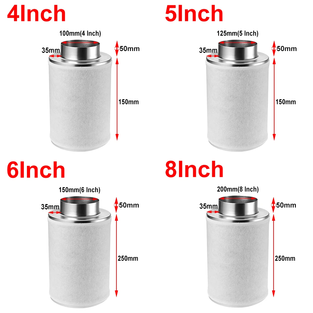 BEYLSION Air Purification Filter 4/5/6/8 inch Carbon Filter For Grow Box Tent Carbon Air Purifier Parts Plant Growing Tent