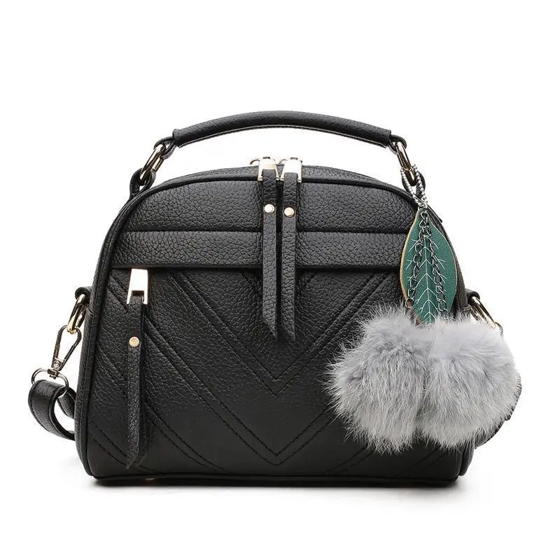 

Bag Women's 2018 New Style Korean-style Casual Fuzzy Ball Pendant WOMEN'S Shoulder Bag Retro Handbag Over-the-shoulder Bag