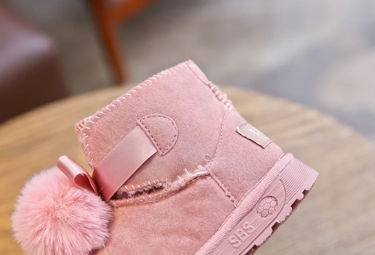 Children's Snow Boots Autumn Winter New Girls Ankle Boots Leather Stitching Warm Cotton Children's Shoes Non-slip Winter Boots