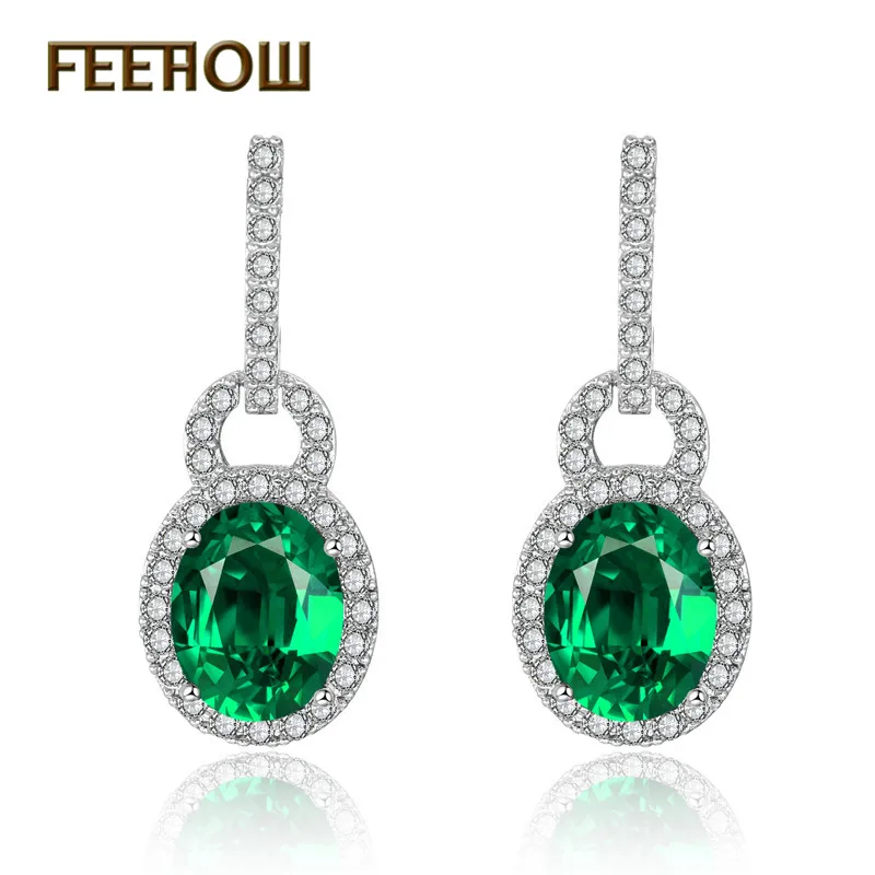 FEEHOW Винтажные серьги с зеленым кубическим цирконием для женщин свадебные