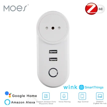 

IT ZigBee3.0 Dual USB Wireless Socket Plug SmartThings App Remote Control Echo Plus Voice Control Work with Alexa Google Home