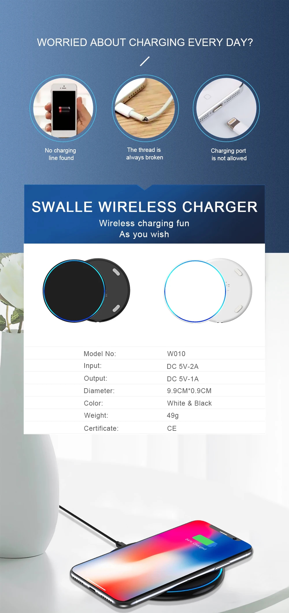 Swalle USB зарядное устройство для телефона быстрое зарядное устройство Беспроводная зарядка для смартфона быстрое зарядное устройство портативное зарядное устройство