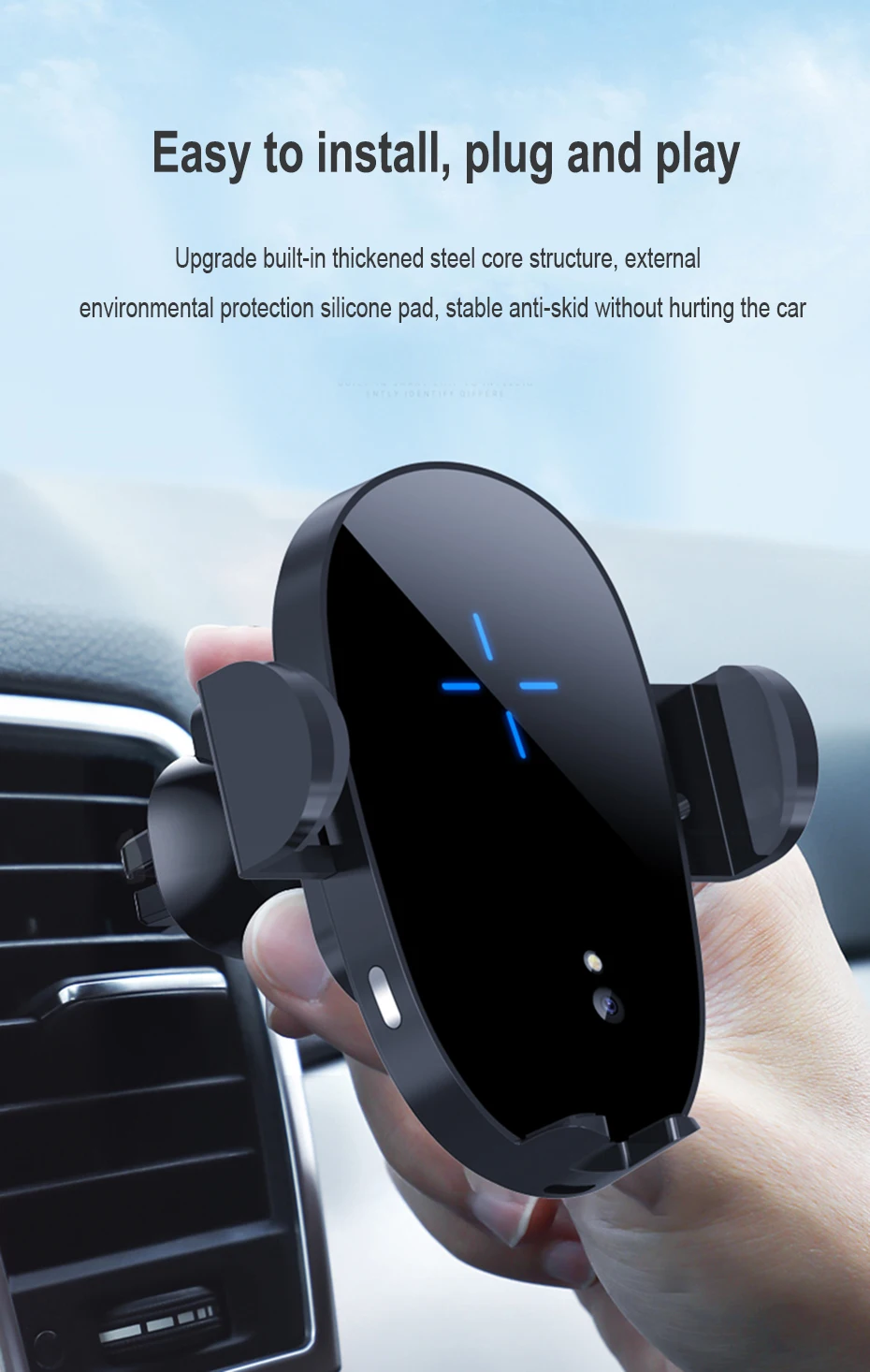 15W Wireless Charger Car Phone Holder Qi Induction Sensor Fast