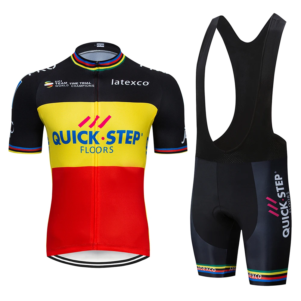 BlacK Quickstep Cycling Clothing Bike jersey Quick Dry Bicycle clothes mens summer team Cycling Jerseys 9D bike shorts set - Цвет: Белый