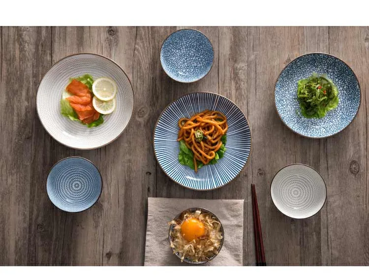 Творческий японский стиль керамические тарелки круг тарелка блюдо бытовой стейк тарелка блюдо для рыбы рисовая чаша классная тарелка и