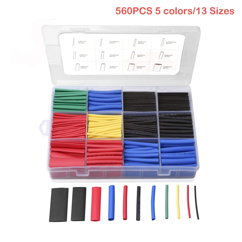 560PCS with box 530 шт 560 шт 580 шт набор термоусадочных трубок набор изоляционных оплёток полиолефиновые Усадочные Ассорти термоусадочные трубки провод кабель - Цвет: 560PCS with box