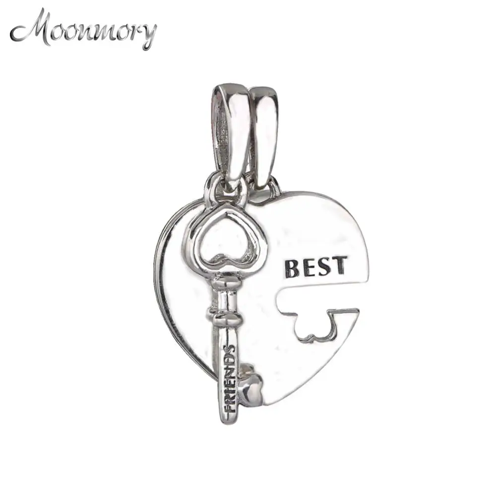 

Moonmory 925 Sterling Silver Best Friends Heart & Key Necklace Pendant Beads For Jewellry Making 2019 Fashionable Bracelet
