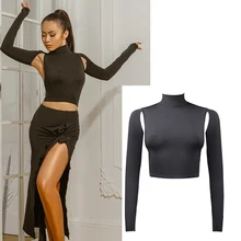 Сексуальные костюмы для латинских танцев, Топ с длинным рукавом, рубашки для женщин, одежда для латинских танцев, ча-Румба, Самба, танго, платье для латинских танцев DQS2921