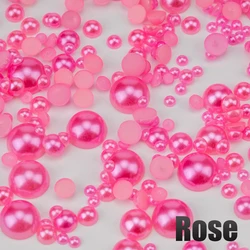 Multicolor Half Round Flatback Imitation Pearls for DIY Crafts and Nail Art (7 Rose)