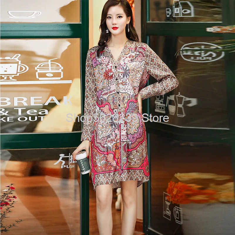 

2020 Suit-dress Pack Socialite Temperament Lady V Lead Silk Dress Medium Length Money Printing Skirt