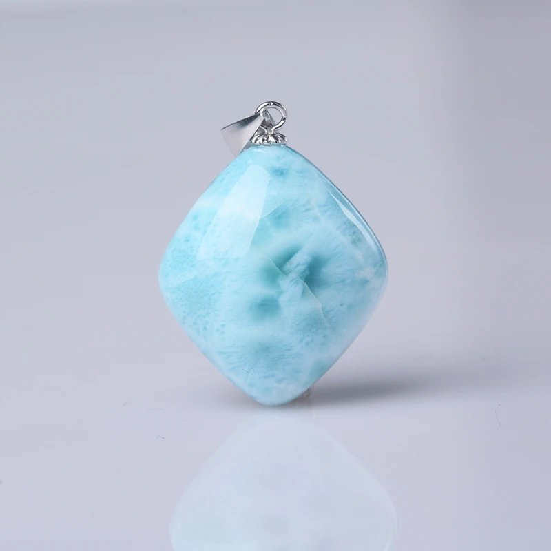 

Natural Larimar stone pendant 925 silver inlaid fashion Japanese and Korean necklace Larimar stone pendant for girlfriend 10