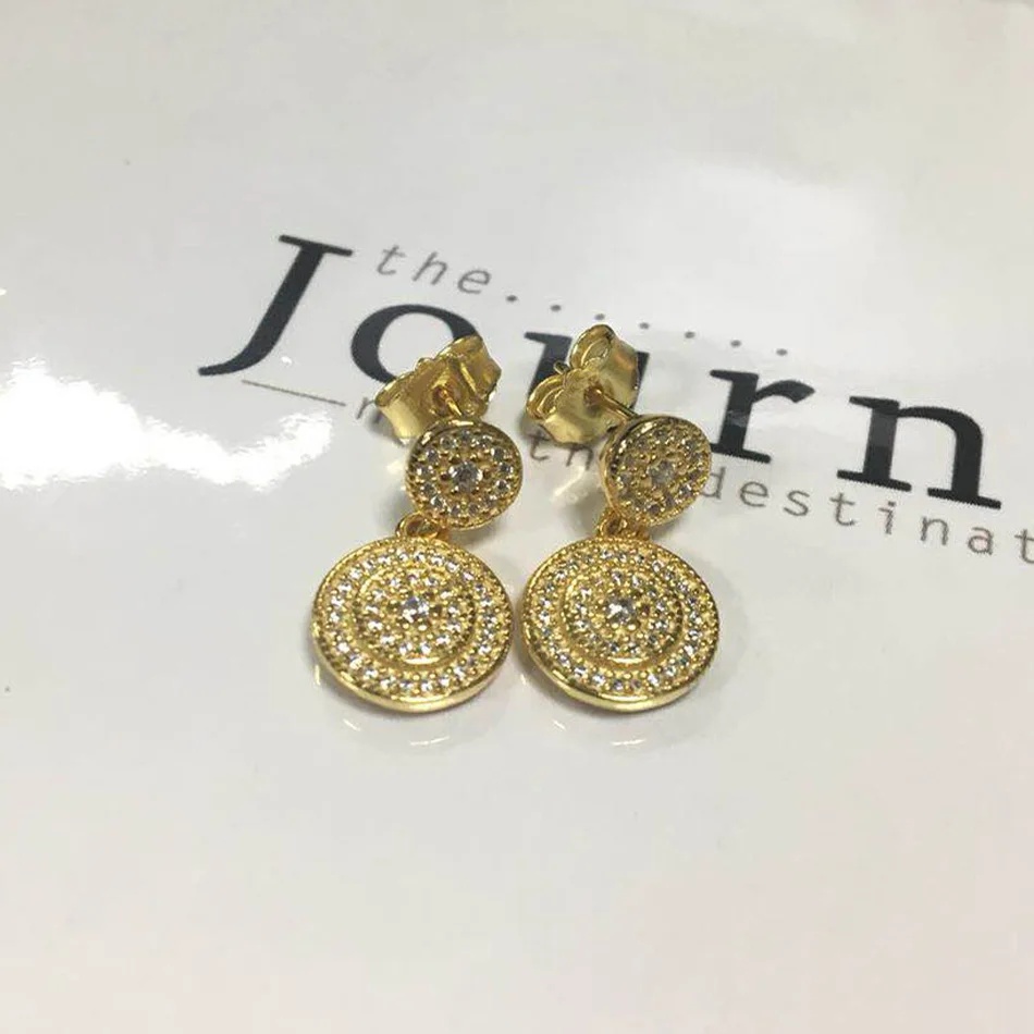 

Original Golden Radiant Elegance Hanging Earrings For Women 925 Sterling Silver Earring Wedding Gift Fine Diy Jewelry