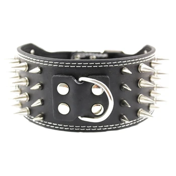 

Faux Croc Leather Spiked Dog Collar 3" Wide 40 Large Spikes (Black, L: 19"- 22" neck)