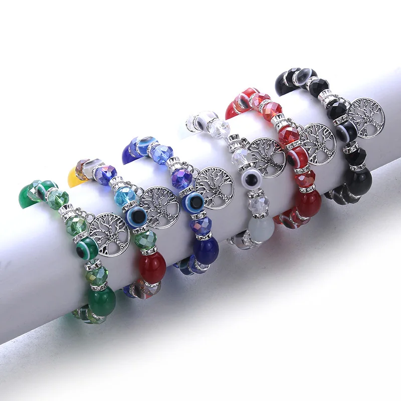 

Trendy Female bracelet Tree of Life Pendant elastic Beaded bracelets cute Eye Beads Color Beads bracelet bangle Girl boy gift