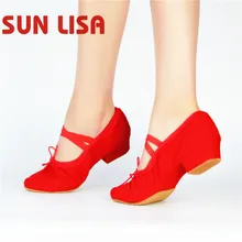 SUN LISA/женская танцевальная обувь для учительницы на квадратном каблуке; Танцевальная обувь из парусины на не сужающемся книзу массивном каблуке; цвет черный, розовый, красный