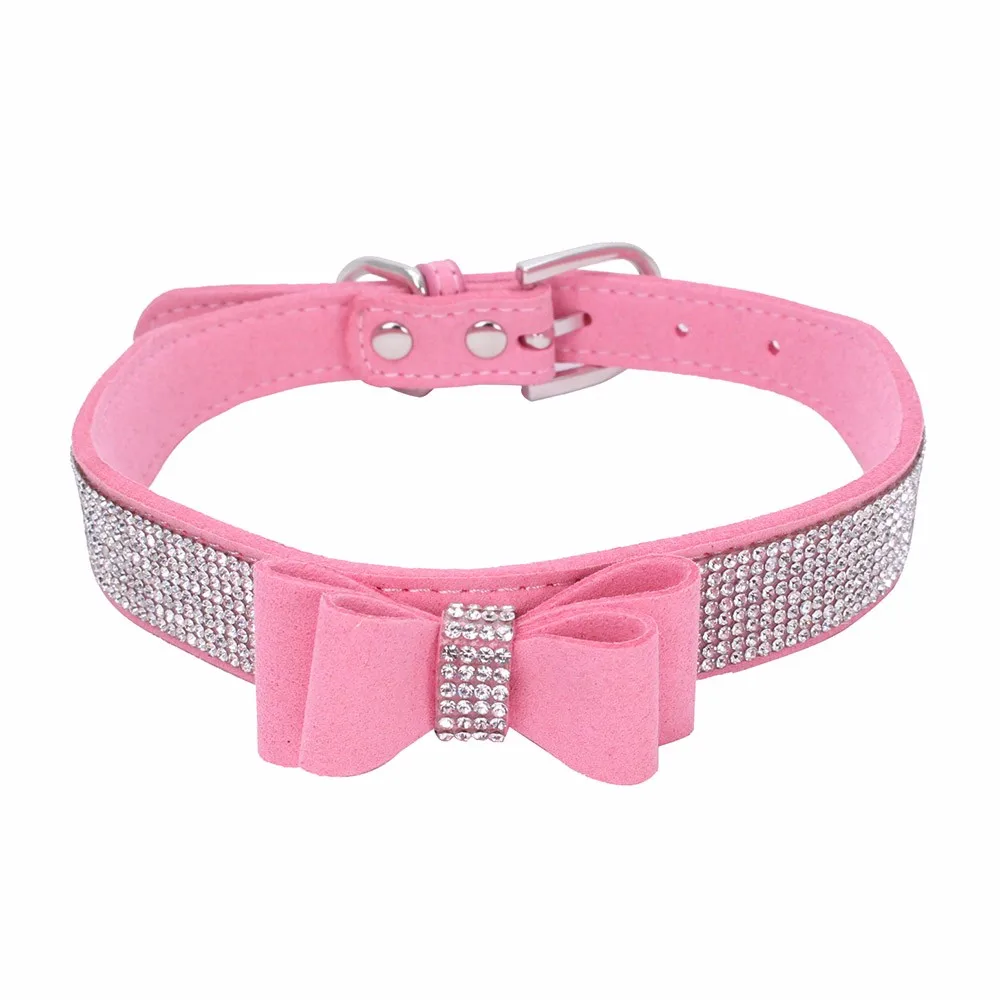 Pink Стразы-Бабочки Ошейник для собак с цепочкой для собак изысканные регулируемые ошейники для собак и щенков ошейники для питомцев предотвращают потерю ошейников - Цвет: Pink