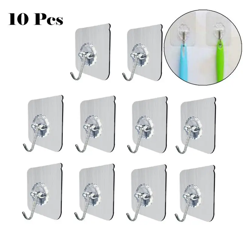 10 Uds ganchos adhesivos de pared transparente ganchos resistente al agua y al aceite ganchos autoadhesivos sin gancho colgante para cocina, cuarto de baño