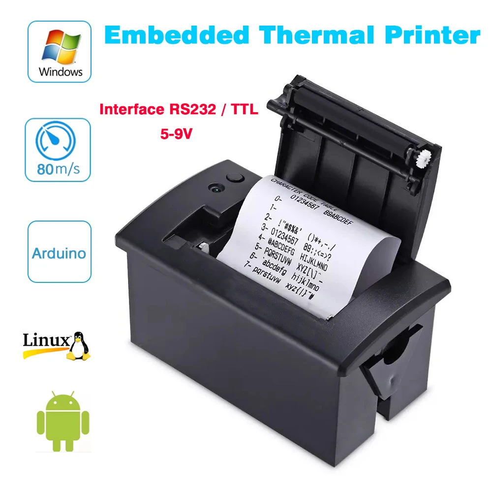 Comprar Mini impresora térmica de 58mm, impresora de recibos POS integrada con interfaz RS232 TTL, uso con 5 v 9 v para arduino android