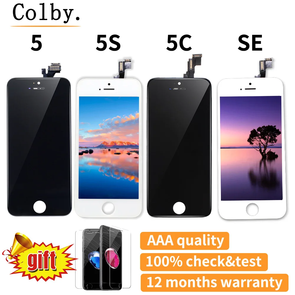 

5pcs LCD Display pantalla For iPhone 5 touch screen Digitizer Assembly Replacement with Tempered Glass Black/White No Dead Pixel