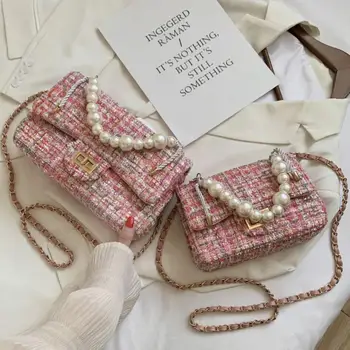 

Elegant Female Pearl Tote bag 2020 Fashion High-quality Wool Women's Designer Handbag Chain Shoulder Messenger Bag Travel Bag