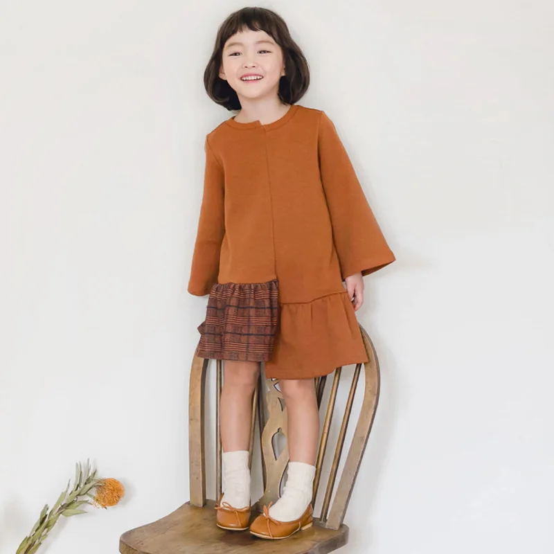 Новинка года; весеннее платье для девочек; детское Хлопковое платье; детское платье в клетку; платье принцессы в стиле пэчворк; длинный свитер для малышей;#3473