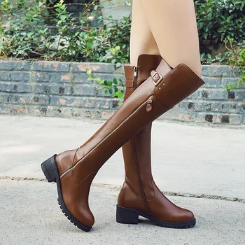 

SunNY Everest Knight boots women winter boots Over-the-Knee Genuine Leather plush warm black plus size long boots