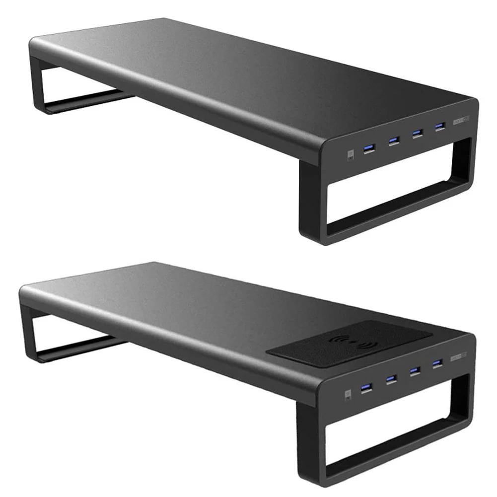 

Computer Monitor Lift Raise Rack Computer Screen Desktop Keyboard and Mouse Storage Base Stand Metal Aluminum Alloy Rack USB HUB