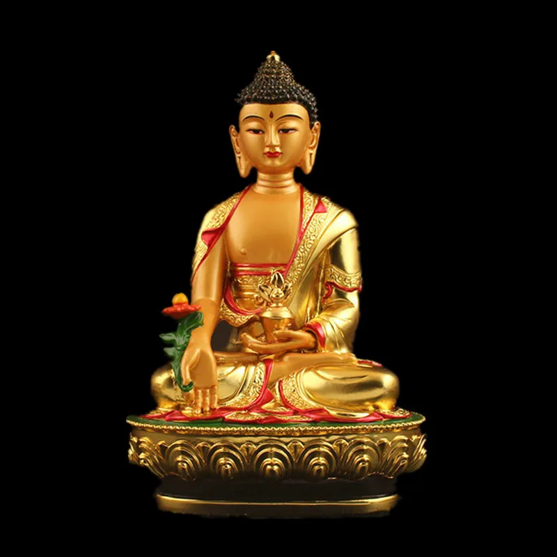 

Super Big 21cm Gold Plating Colored Tibetan Tranic Three Treasured Pharmacist/Medicine Buddha Statue Figurine Putting Decoration