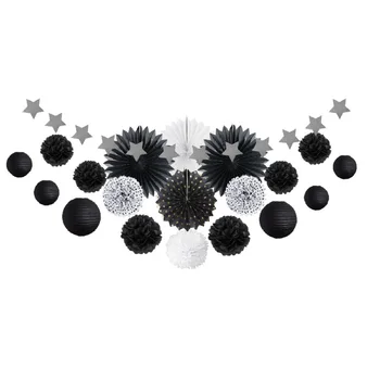 

20pcs Baby Shower Decoration Black/Purple/Pink Kit Star Garland Paper Fan Dot Pom Pom Mermaid Wedding Kids Birthday Party Favors