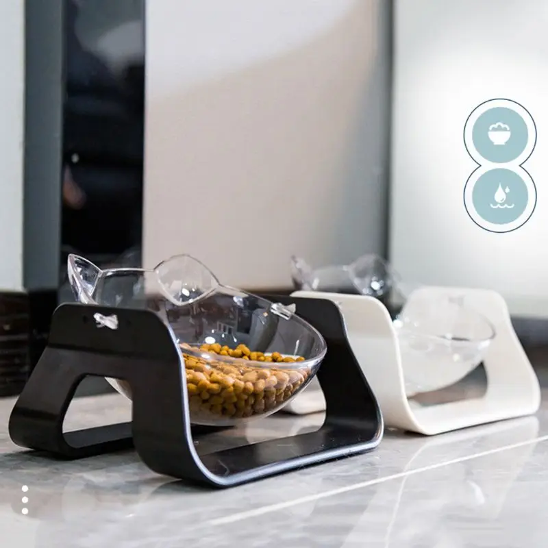 

Cat Bowl Feeding Oblique Mouth Protection Cervical Vertebra ,Pet Dog Transparent Feeder Adjustable
