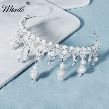 

Miallo Fashion Pearl Crown for Women Hair Accessories Wedding Crystal Silver Color Tiaras and Crowns Bridal Hair Jewelry Gifts