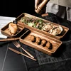 1Pcs Acacia Wood Serving Tray Square Rectangle Breakfast Sushi Snack Bread Dessert Cake Plate With Easy Carry Grooved Handle 2