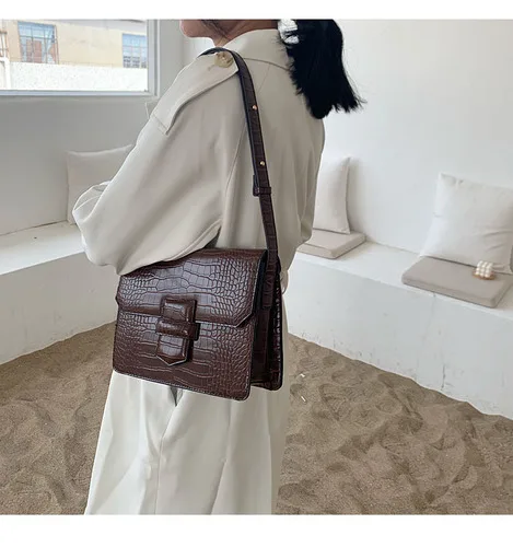 Bolsa Mujer, сумки для женщин, роскошные сумки, женские сумки, дизайнерские, крокодиловый узор, кожа, сумка через плечо, сумка-мессенджер - Цвет: Dark Brown