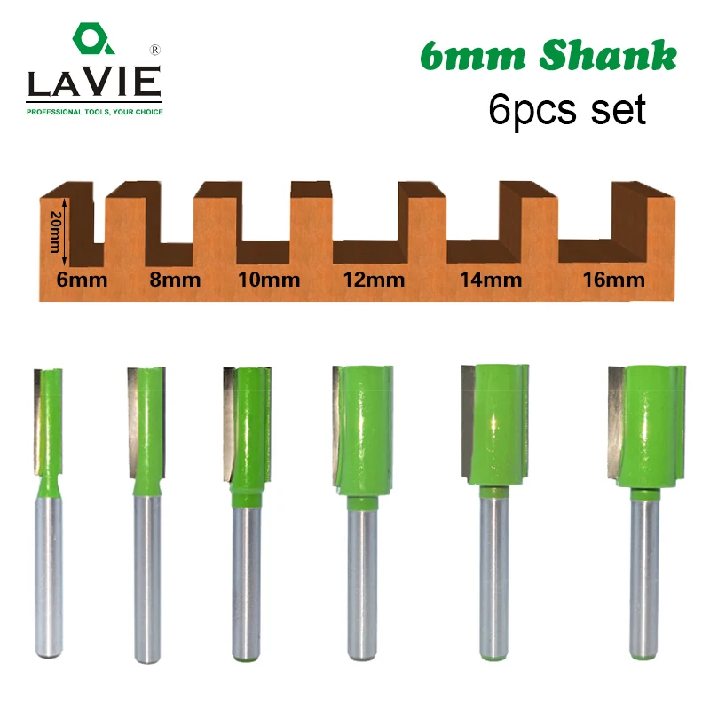 LAVIE 6 stücke 6mm Schaft Einzigen Doppel Flöte Gerade Bit Fräser Für Holz Router Bit Holz Werkzeug MC06023