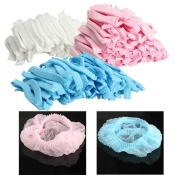 

50/100 PCS Disposable Hair Shower Cap Non Woven Pleated Anti Dust HatHotel SalonSupplies Set Blue Non-woven Bouffant Shower Caps