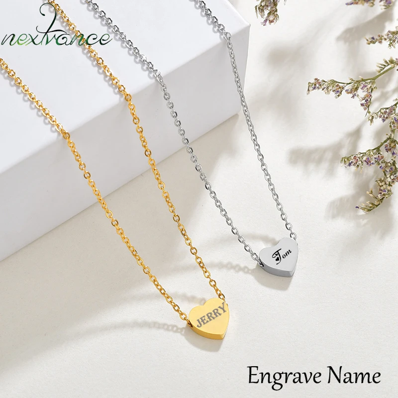 

Nextvance Personalized Fashion Engrave Name Date Necklace Heart Necklaces Stainless Steel for Women Men Gift Jewelry Wholesale