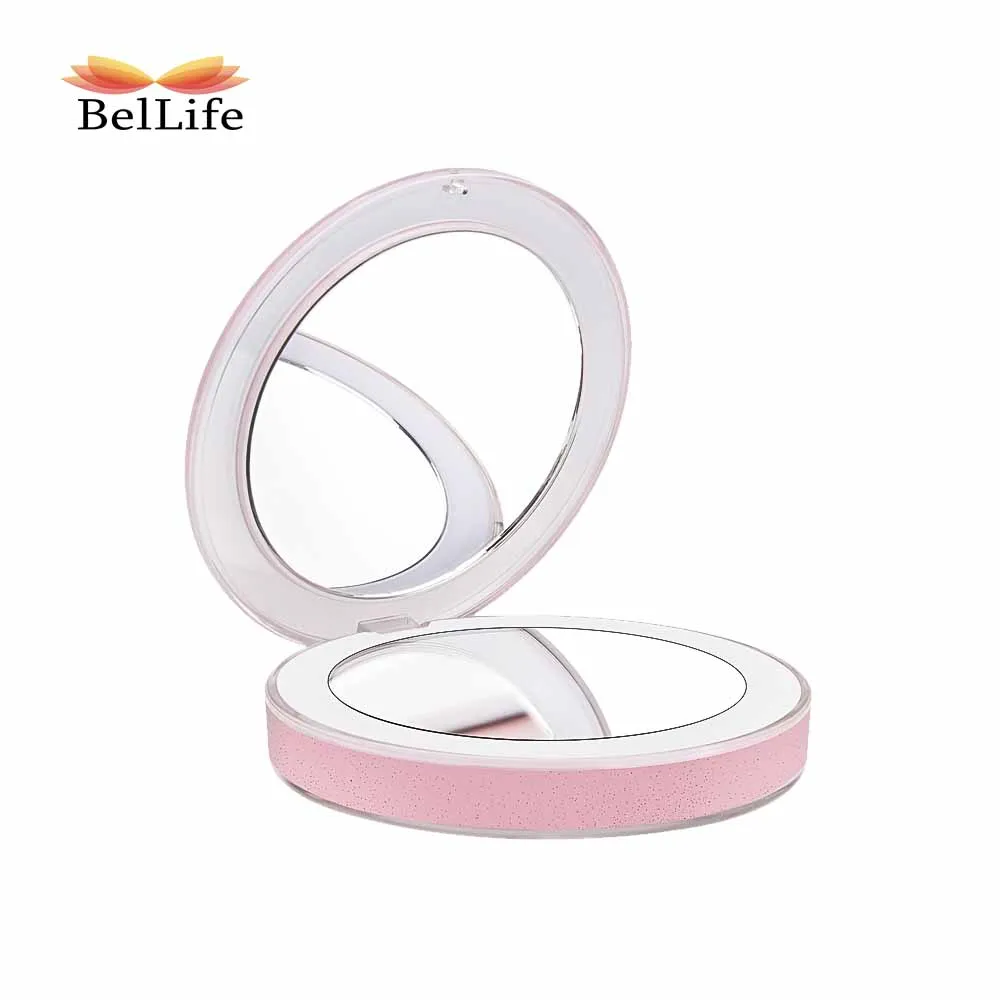 LED Lighted Portable Mini Circular Foldable Makeup Mirror vanity mirror USB Charging | Красота и здоровье