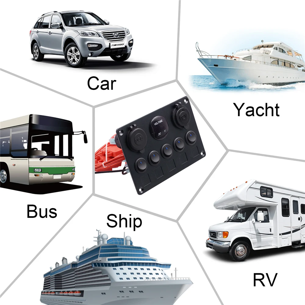 12-24V Автомобильное универсальное Flve-Позиционное переключатель панель круглый переключатель двойной USB Автомобильное зарядное устройство цифровой дисплей напряжение с прикуривателем