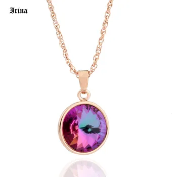 

High Quality Classic 12 Color Round Crystal Pendant 585 Rose Gold Color Colorful Korean Pendant And Necklace for Women's jewelry