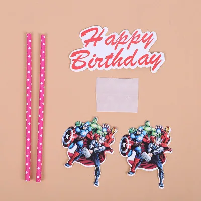 Cake Flag 1Pcs Мстители тематическая вечеринка на день рождения украшения вечерние принадлежности бумажная тарелка чашка соломы баннер одноразовые посуда для душа ребенка - Цвет: Cake Flag 1Pcs