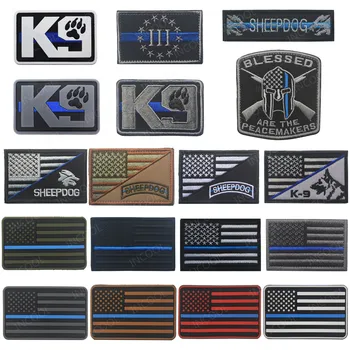 

US Flag Thin Blue Line Flag Embrodiered Patches Army Military Patches Tactical Emblem Rubber PVC Embroidery Badges Flags